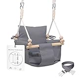 MAMOI® Babyschaukel Kinderschaukel + SICHERHEITSGURT | Decke 190-260cm Höhenverstellung | Baby Schaukel Holz | Kleinkindschaukel Schaukel Kinder Indoor Outdoor | CE | 100% ECO | Made in EU