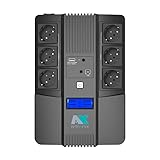 a-TroniX® USV Steckdosenleiste, UPS Backup Socket 800VA 480W, 6 Schuko Ausgängen, LCD-Display, Unterbrechungsfreie Stromversorgung Anlage, Line Interactive, Überspannungsschutz, AVR, Buck-Funktion