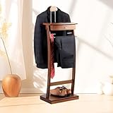 Qcesorib Herrendiener Stummer Diener Kleiderständer mit Tablett, Stummer Diener Modern mit Hosenständer, Kleiderbutler Damendiener Garderobe aus Holz, für Badezimmer Schlafzimmer
