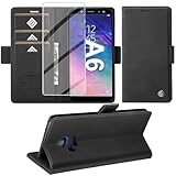 Giyer Handyhülle für Samsung Galaxy A6 Hülle mit Schutzfolie, Schutzhülle Galaxy A6 2018 PU Leder Wallet Flip Case Standfunktion Kartenfach Klapphülle für Samsung A6 Cover Tasche (Schwarz)