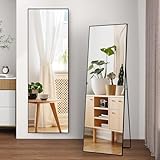 MEXUS Ganzkörperspiegel 150x40 cm Wandspiegel Standspiegel mit Aluminiumrahmen, Modern Großer Wandspiegel Stehend oder Hängend, Spiegel für Schlafzimmer, Wohnzimmer (Schwarz, 150x40 cm)