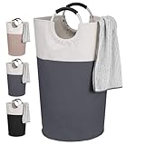 IHOMAGIC Wäschekorb 95L Faltbar Wäschesammler Wäschetonne Stoff Wäschebox mit Griff, Groß Wäschesortierer Aufbewahrungsbehälter für Flaschen Wäsche Kleidung Decken Kissen, 39x39x79cm (Dunkelgrau)