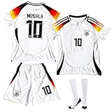 COQOYO Fußball Trikot Kinder Set, Heim Nummer 10 Fussballtrikot für Jungen und Mädchen von 12-13 Jahre, Atmungsaktives und Schnelltrocknendes Fussball Trainingstrikot mit Kurzarm Shorts Socken, Weiß