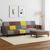 THOYTOUI Schlafsofa 2-Sitzer mit Fußhocker Patchwork Stoff, Big Sofa Wohnlandschaft Couchgarnitur Lounge Sofa Geeignet für Büro Wohnheim Wohnzimmer Wohnung