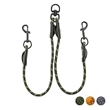 Floxik Tau Doppelleine für 2 Hunde grün - reflektierend, dehnbar und verhedderungsfrei – Doppelte Hundeleine zum Koppeln - perfekt für mittelgroße Hunde