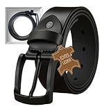 Herren Ledergürtel aus echtem Rindsleder – Handgefertigt, Schwarz, 38mm breit, kürzbar – Langlebiger Gürtel mit schwarzer Schließe für Jeans, Anzug & Business-Outfits (120 cm)