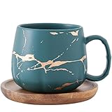 MAGICVOGEL Keramik Kaffeetasse mit Untertasse 400ml Kaffeebecher Espressotasse Set Marmor Optik Teetasse Cappuccino Tasse zum Geburtstag Muttertag Valentinstag Hochzeit (Grün)