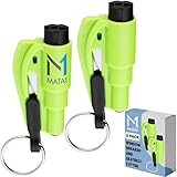 Mata1 Nothammer, Sicherheitsgurtschneider und Schlüsselanhänger – 2er-Pack, grün – 3-in-1-Auto-Fluchtwerkzeug – Fensterglasbrecher