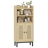 Hzuaneri Badezimmerschrank, Badschrank, Küchenschrank mit 2 offenen Fächern, 2 Türen, 2 verstellbaren Einlegeböden, Freistehender Badezimmer, 20 × 37 × 83 cm, Helle Eiche BC48202B