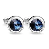 MERIT OCEAN Manschettenknöpfe Herren, Blau Kristall Runde Cufflinks Manschette für Hemd Hochzeit Geburtstag mit Geschenkbox