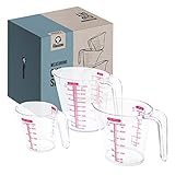 Chef Pomodoro Messbecher – Messbecher 1l, 500ml, 250ml – 3er Messbecher Set aus hochwertigem bruchfestem & BPA freiem Kunstoff – Transparent – Messbecher für die Küche - Perfektes Back Zubehör