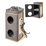 FANTASK 3-stöckige Katzenhöhle Katzenfass, Katzenhaus mit Kratzbrett & 3 Matten, Spielfass für Katzen bis 20 kg, Katzenturm Kratzbaum Katzenmöbel