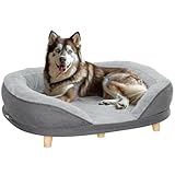PawHut Hundesofa Hundecouch, Waschbarer Bezug, Haustiersofa mit Rückenlehne und Holzbeine, Katzensofa, für mittelgroße Hunde unter 25 kg, Grau