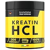 Bandini® Kreatin HCL Pulver 300 g – Sehr starker und intensiver Geschmack, aber 100% REIN – NICHT EINNEHMEN, wenn Sie empfindlich auf den sauren Geschmack reagieren – Kreatin-Hydrochlorid für Sport