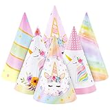 WERNNSAI 12 Stück Einhorn Partyhüte - Einhorn Geburtstag Party Zubehör für Mädchen Kinder Einhorn-Themenparty Kegelhut Spaß Kunst Bastelpapier Partyhütchen in 6 Stilen