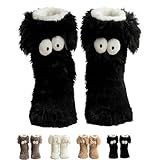 Muffle Friends Cozy Socks Damen Fuzzy Warm rutschfeste Haussocken mit niedlichem Big-Eyes Design für Winter Home Wear (schwarz)