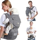 Adapt Babytrage für Neugeborene ab Geburt, 3-Positionen SoftTouch Cotton Ergonomische Babybauchtrage Rückentrage Baby-Tragetasche, einfach anzulegen, ideal für freihändiges Elterndasein (Grau)