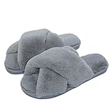 Fadezar Hausschuhe Damen Plüsch Pantoffeln Warme rutschfeste Flache Flip Flop Bequeme Filzhausschuhe für Damen,Grau,37/38 EU (Herstellergröße 38/39)