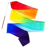 Mr Rex 100% Seide Regenbogen Gymnastikband Tanzband mit Stab für Kinder Mädchen Gymnastics Dance Ribbon Wands (1- Stück)