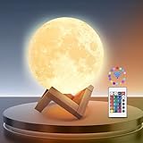 Mondlampe 3D 15CM/5.9'Nachtlicht Upgraded 16-Farben-Einstellung, Holzständer, Fernbedienung und USB-Ladung, Mondlicht Dekor für Erwachsene Mädchen Kinder Geburtstag, Valentinstag Geschenke für Frauen