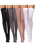 Boao 4 Paare Damen Seiden Kniestrümpfe Hohe Strümpfe Nylon Kniestrümpfe für Damen Halloween Cosplay Kostüm Party Zubehör (Farbe Set 1)