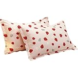 ZenyTra Kissenbezug 2er Set Erdbeer Motiv - 74x48 cm Baumwolle Kopfkissenbezug für Mädchen, Süß Früchte Design mit Umschlagverschluss (Rosa)