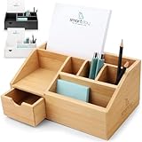 smartday Schreibtisch-Organizer aus Holz mit Schublade - Stiftebox, Schreibtischablage Büro Organizer I Ablage, Stiftehalter aus Bambus für Schreibtisch, Büro, Home-Office