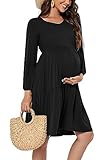 Smallshow Damen Umstandskleid Langarm Schwangerschafts Umstandsmode Kleid Black M