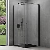 doporro Eck-Duschkabine 90x90x195cm Eckdusche in schwarz mit Hebe- und Senkmechanismus ESG-Sicherheitsglas Klarglas inkl. beidseitiger Easy-Clean-Beschichtung Ravenna36-Plus