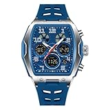Luxuriöse Herren-Armbanduhr, Militäruhr, Tonneau, quadratische Armbanduhr, Saphirglas, 50 m wasserdicht, Datumsanzeige, Geschenk für Männer, Blau und Silber