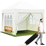 NATURIZ® Pavillon 3x3 Wasserdicht Stabil Winterfest und UV 50+ Schutz - Faltpavillon mit Seitenwänden - Pop Up Zelt für Garten, Camping, Märkte - Gartenpavillon (Beige, 3x3m)