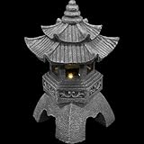 FOMIYES Solar Gartendeko Steinlaterne H 26cm mit Harzmaterial für Terrasse und Innenhof Japanische Pagode Gartenlampe für Außenbereich und Patio