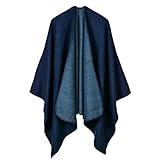 MEOKEY Winter Warme Poncho Schal Wrap Damen - Übergroße Dicke Cape Winterdecke Reversible Schal für Frau Mädch Festliche Geschenke,Navy blau
