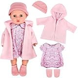 Puppenkleidung 35-43 cm, Kleidung Outfits für Baby Puppen, Puppenkleidung Set, Baby Puppe Kleidung, Puppe Zubehör mit Baby Langarm Bodys, Hut, Socken, Mantel