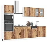 Amorsee 7-TLG.Küchenmöbel Komplett in Altholz Küchenzeile ohne Elektrogeräte Küchenschrank Einbauküche Küchenblock Hängeschrank Spülenunterschrank Porto