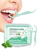 200 Stk. Zahnseide Sticks Minze Dental floss Mint Twin line Floss Zahnseide mit Zahnstocher Geschmack Minze Doopelte Fäden Zahnseidesticks mit Doulbe-Line Floss Picks Zahnreiniger Zweischenräume