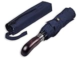 Balios® Regenschirm Mit Echtem Holzgriff -Optional | Auf Zu Automatik | Sturmfest & Windsicher | Taschenschirm Für Herren & Damen (Designed in Britain) (Dunkles Marineblau)
