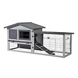 Wiltec Hühnerstall 1535 x 525 x 685 mm hellgrau mit Freilauf und Schlafhaus aus Holz, Hühnerhaus mit Unterschlupf, Gitter und Kotwanne verzinkt