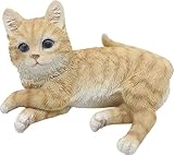 Bambelaa! Katze Figur Garten Skulptur Deko Gartenfigur Polyresin Für Außen und Innen Liegend Beige ca. 15,5 × 10 × 8 cm