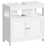 VASAGLE Waschbeckenunterschrank, Badezimmerschrank, Aufbewahrungsschrank, 30 x 60 x 60 cm, mit 2 Lamellentüren, offenes Fach, verstellbare Regalebene, mit Griffen, wolkenweiß BBC02WT