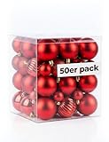 4smile Weihnachtskugeln 50er Rot mit 4 Designs glänzend matt glitzernd Kürbiskugeln 3 4 6cm edle Christbaumkugeln hochwertige Weihnachtsdeko für Festtage