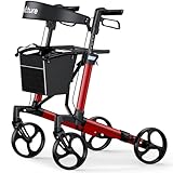 WOTURE Rollator Walker mit Sitz, Leichter Rollator für Senioren, 8 Zoll große Räder für jedes Gelände, doppelte Höhenverstellung, nur 16 Ib, Rot