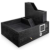 Seelux Büro Tisch Schreibtisch Organizer aus Holz, Schwarz, Aufbewahrungsbox, Stifthalter, Briefablage Schreibwaren Set mit Kalender für Visitenkarten, Stifte, Handy, Bürobedarf, Dokumente(Mehrweg)