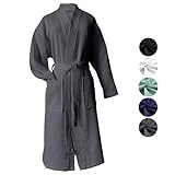 heimtexland ® Bademantel Waffelpique Reisebademantel Saunamantel 100% Baumwolle Oekotex leicht schnelltrocknend hautfreundlich für Damen und Herren Typ881 Anthrazit M