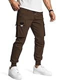 JMIERR Herren Cargohose Outdoorhose Lange Baggy Hose Freizeithose Sweatpants Herren mit Taschen Braun XL