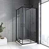 Baode Duschkabine, Doppel Schiebetür Duschabtrennung 6mm ESG Glas, Höhe 185cm Duschtür 90x100 cm (Schwarz)