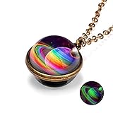JIANGML Halskette für Frauen, leuchtender Nebel, kosmischer Anhänger, Pullover, Halsketten-System, doppelseitig, Glas, Weltraum, Planet, Charme, Vintage-Kette, handgefertigte Geschenke, Schmuck Nüt