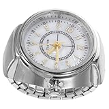GARIOUANS Mini Ringuhr Damen Herren Elastische Quarz Fingeruhr mit Rundem Zifferblatt Stilvolles Silbernes Schmuckaccessoire Praktische Zeitanzeige für Alltag Party und Hochzeit