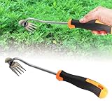 ComedyKing Edelstahl Unkrautstecher Gartengeräte, Gartenarbeit Hand Unkrautstecher, Fugenreiniger Unkraut, Gartenwerkzeug, Unkraut Entferner Gerät, Fugenkratzer Mit Stiel (Gummigriff 4 Zähne)