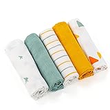 LaLoona 5X Mullwindeln 70x70 cm - 5 Stück weiche Mulltücher & Spucktücher, Oeko-TEX® Standard 100 geprüfte Baby Stoffwindeln bunt aus 100% Baumwolle - Weiß Mint Gelb